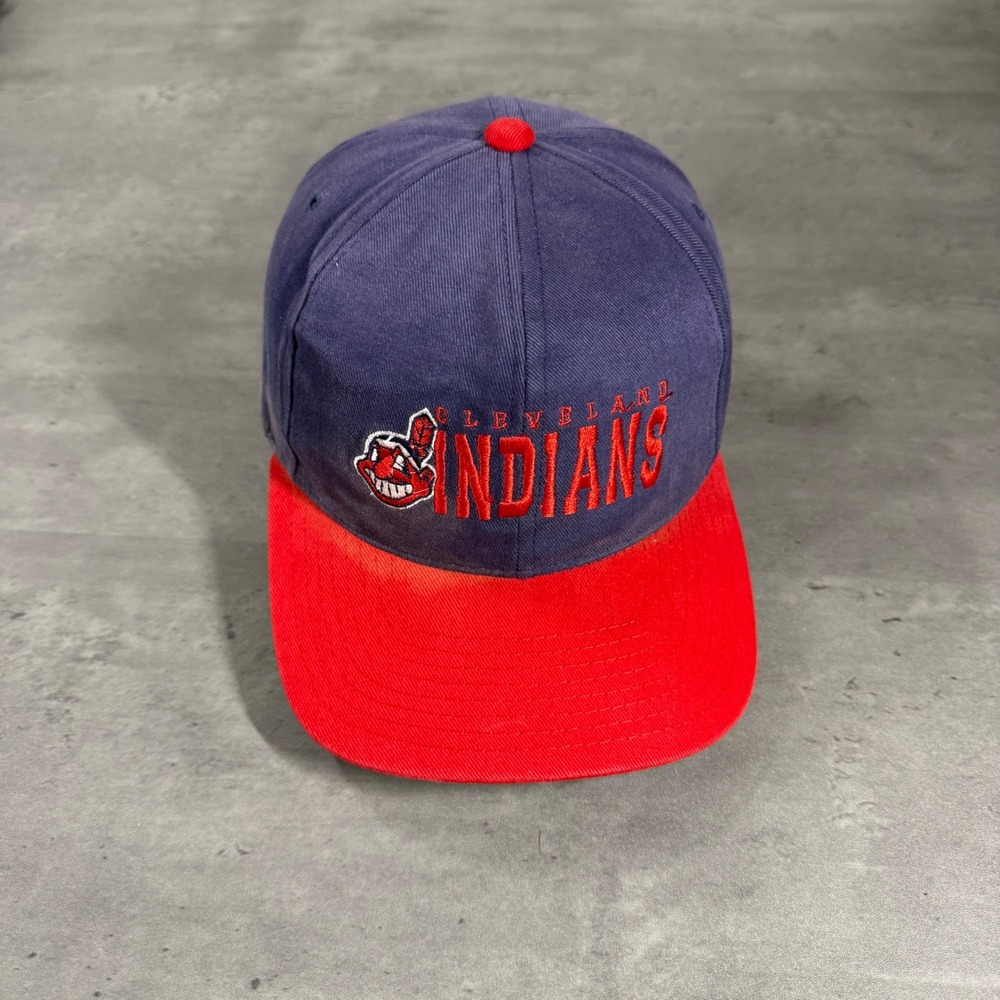Vintage Starter‎ Cleveland Indians Hat Mens Navy Red Chief Wahoo MLB Right Cap